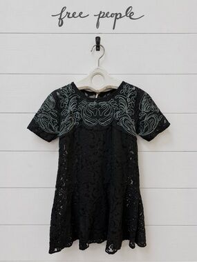❣️FREE PEOPLE Black Lace Embroidered Dress Size S
